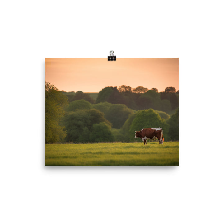 Hereford Cow grazing photo paper poster - Posterfy.AI