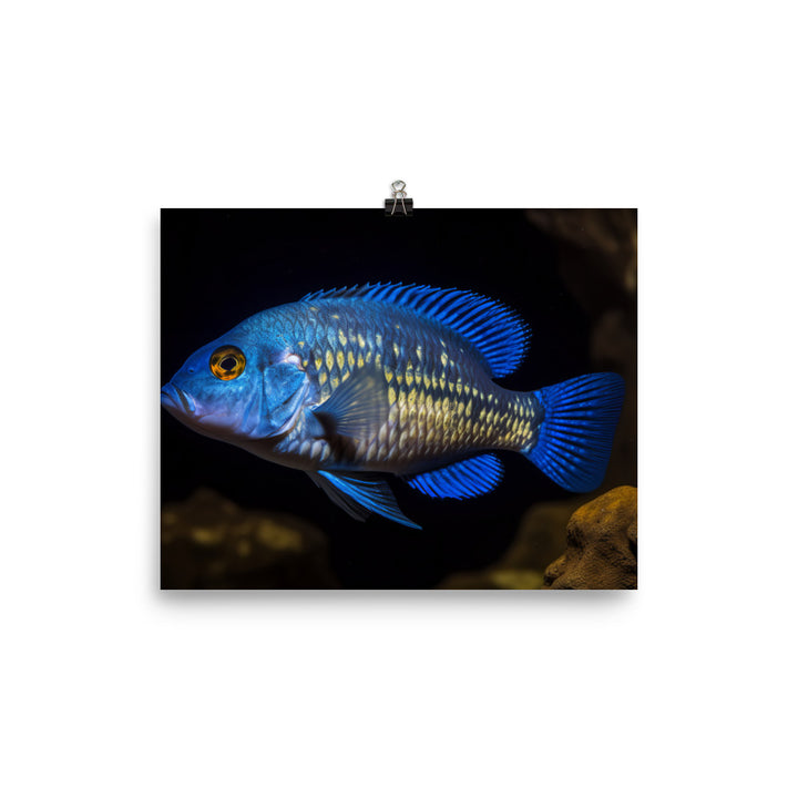 Striking African Cichlid with Electric Blue Coloring photo paper poster - Posterfy.AI