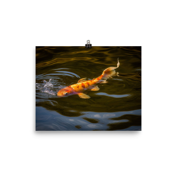 Golden Koi Swimming in Tranquil Pond  Photo paper poster - Posterfy.AI