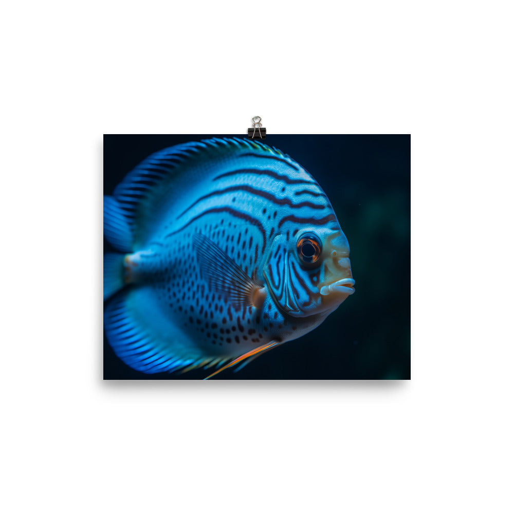 Captivating Discus Fish with a Striking Blue Hue Photo paper poster - Posterfy.AI