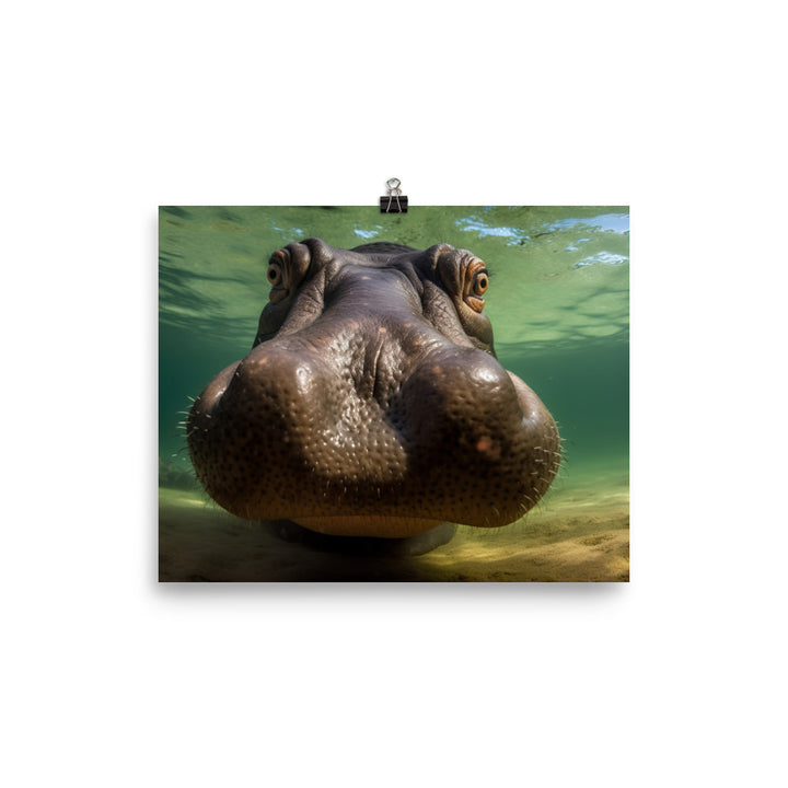 Underwater Hippopotamus Portrait Photo paper poster - Posterfy.AI