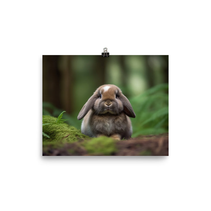 Serene Mini Lop Bunny in a Forest photo paper poster - Posterfy.AI