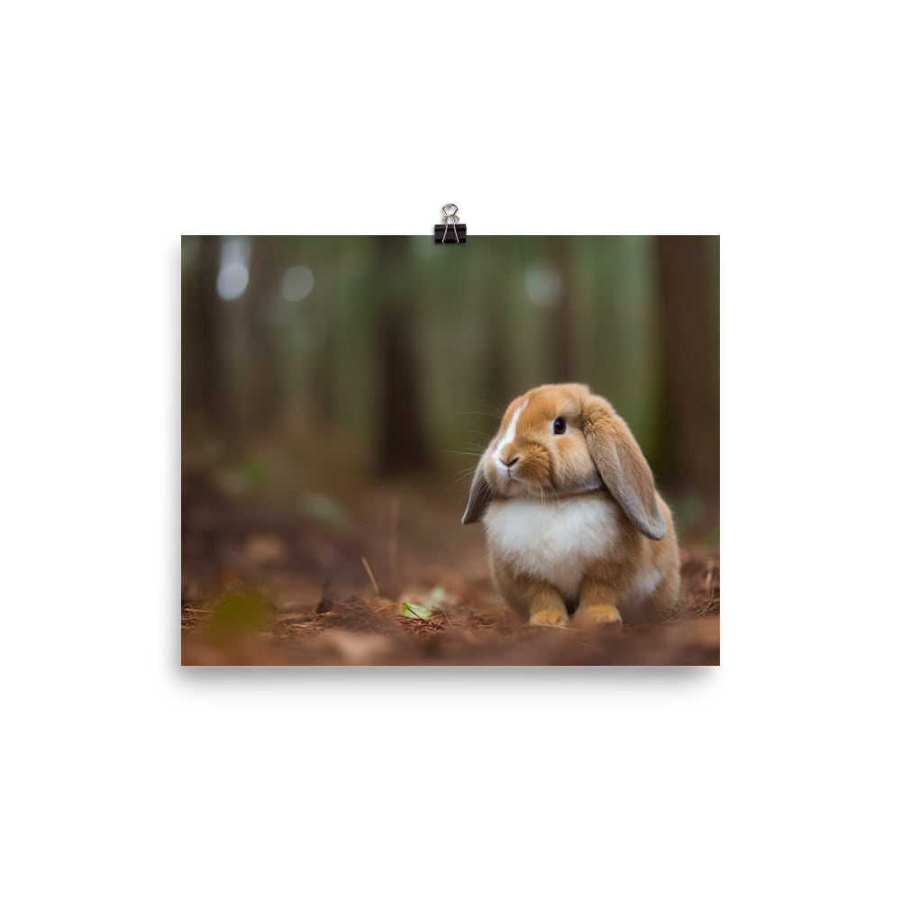 Serene Mini Lop Bunny in a Forest photo paper poster - Posterfy.AI