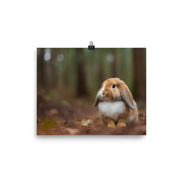 Serene Mini Lop Bunny in a Forest photo paper poster - Posterfy.AI