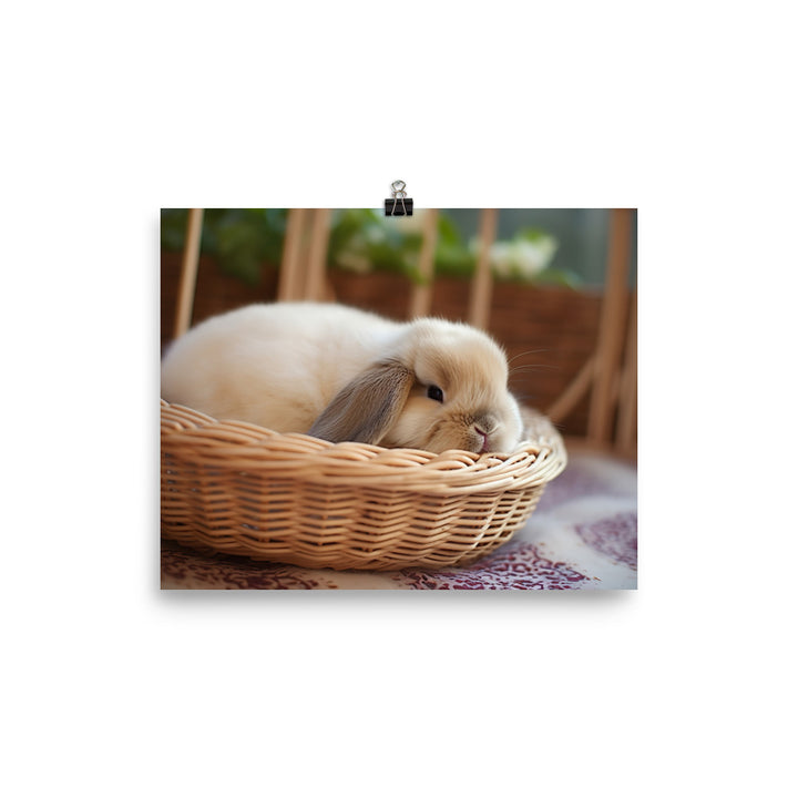 Mini Lop Bunny in a Wicker Basket photo paper poster - Posterfy.AI