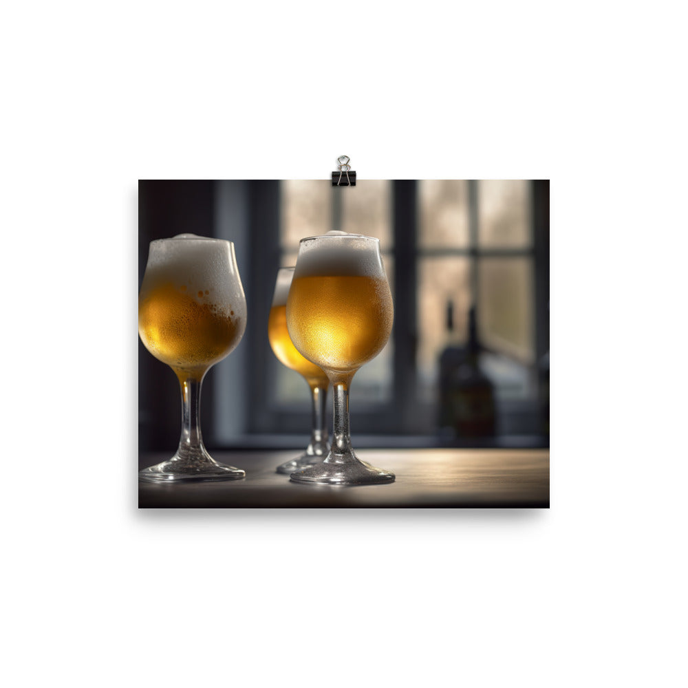 Chilled Belgian style beers in a frosty glass photo paper poster - Posterfy.AI