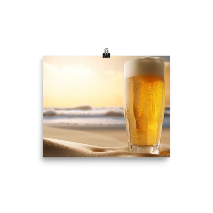 Icy Cold Wheat Beer on the Beach photo paper poster - Posterfy.AI