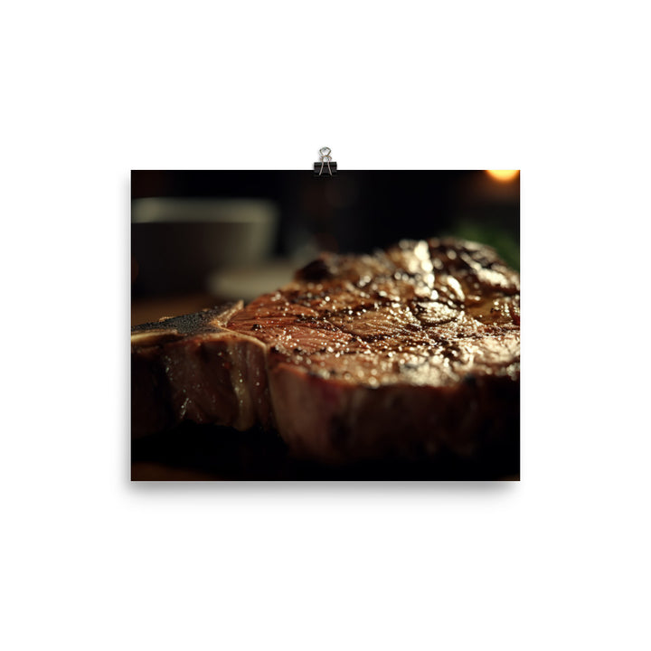 T-Bone Steak, Rare and Delicious photo paper poster - Posterfy.AI